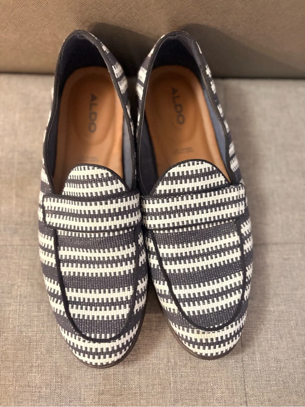 Aldo Men’s Navy and White Striped Woven Loafers